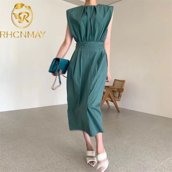 o neck sleeveless summer temperament dress women high waist hip a line pleat long vestidos ol slim 210506, Black;gray
o neck sleeveless summer temperament dress women high waist hip a line pleat long vestidos ol slim 210506, Black;gray