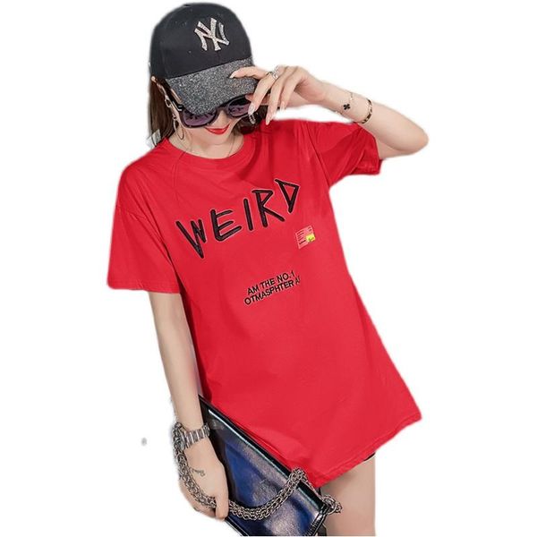 women's t-shirt t shirt summer kawaii embroidery short-sleeved mid-length loose dress top, White
women's t-shirt t shirt summer kawaii embroidery short-sleeved mid-length loose dress top, White