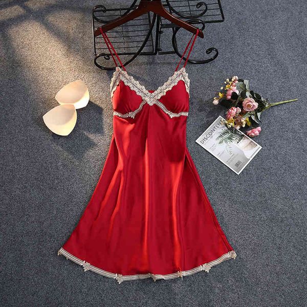 women's sleepwear nightgown women thin silk lace straps chest pad ice nightdress 3shv, Black;red
women's sleepwear nightgown women thin silk lace straps chest pad ice nightdress 3shv, Black;red