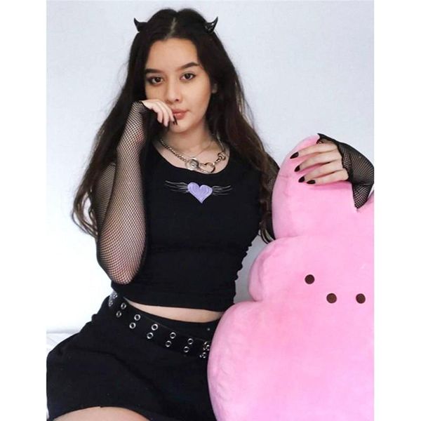 women's t-shirt women cropped heart shape embroidery t shirt summer mesh sleeve patchwork tee crop, White
women's t-shirt women cropped heart shape embroidery t shirt summer mesh sleeve patchwork tee crop, White