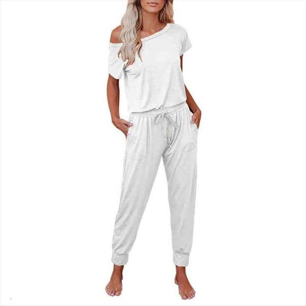 summer women casual solid color set short sleeve off-shoulder t-shirt drawstring long pants with pockets outfits, White
summer women casual solid color set short sleeve off-shoulder t-shirt drawstring long pants with pockets outfits, White