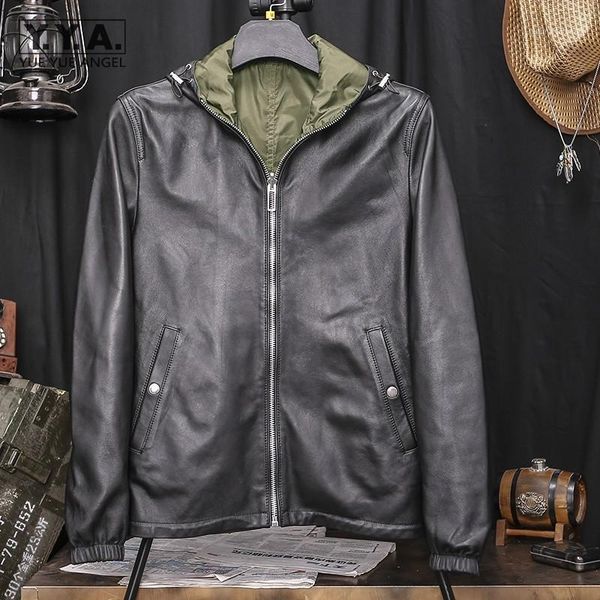 men's leather & faux reversible hooded genuine jacket men autumn thin section windbreakers sheepskin coat streetwear casual outerwear m, Black
men's leather & faux reversible hooded genuine jacket men autumn thin section windbreakers sheepskin coat streetwear casual outerwear m, Black
