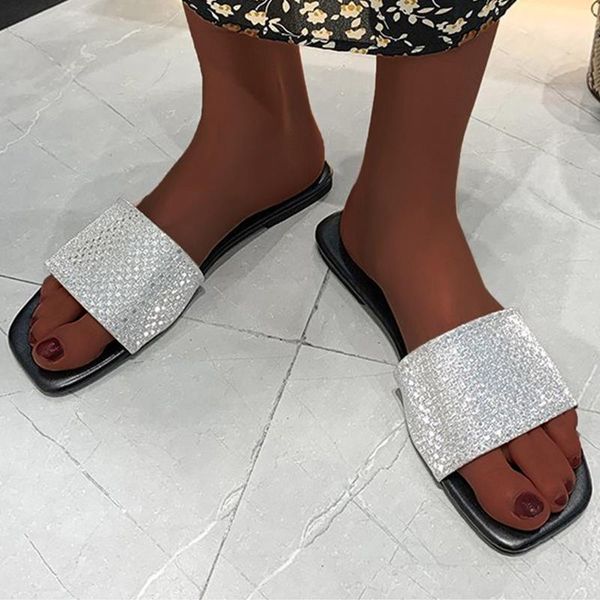 leisure slippers women 2021 fashion bling sandals summer shoes flat bottom slides woman square toe outdoor, Black
leisure slippers women 2021 fashion bling sandals summer shoes flat bottom slides woman square toe outdoor, Black