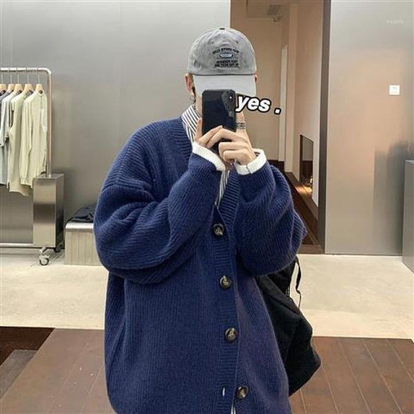 men's sweaters cardigan sweater pure color clothing autumn winter languid lazy schoolboy tide wears outside, White;black
men's sweaters cardigan sweater pure color clothing autumn winter languid lazy schoolboy tide wears outside, White;black