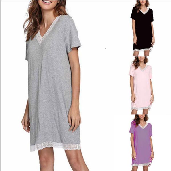 2020 women's cotton v-neck soft skin friendly home pajamas dress, Black;gray
2020 women's cotton v-neck soft skin friendly home pajamas dress, Black;gray