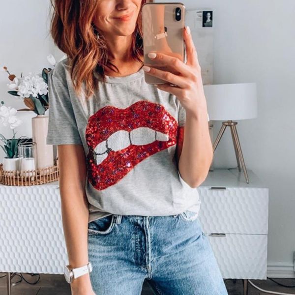 women's t-shirt hirigin 2021 ladies sequin lips summer casual sequined tee female vintage loose gray harajuku, White
women's t-shirt hirigin 2021 ladies sequin lips summer casual sequined tee female vintage loose gray harajuku, White