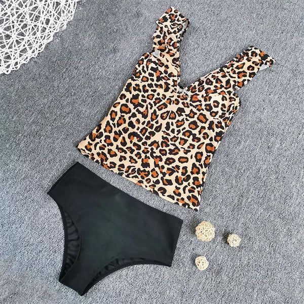 women's swimwear beachsissi leopard bikini swimsuits 2021 ruffle shoulder tankini woman female swimming bathing suits, White;black
women's swimwear beachsissi leopard bikini swimsuits 2021 ruffle shoulder tankini woman female swimming bathing suits, White;black