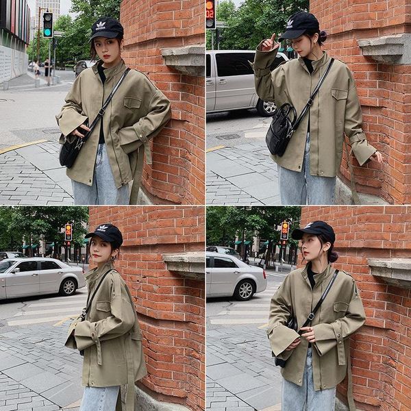 women's trench coats spring 2021 mid long stand collar zipper commuter sleeve solid color windbreaker, Tan;black
women's trench coats spring 2021 mid long stand collar zipper commuter sleeve solid color windbreaker, Tan;black