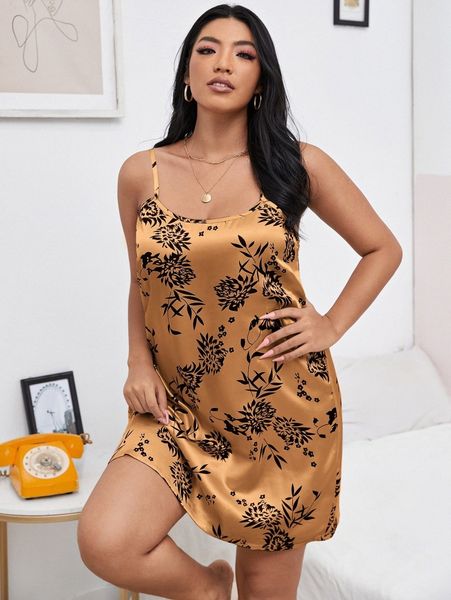 plus satin plants print cami nightdress t94o#, Black;white
plus satin plants print cami nightdress t94o#, Black;white