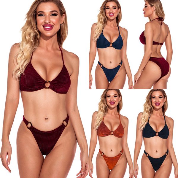 solid 2021 velvet swimsuit bikini, White;black