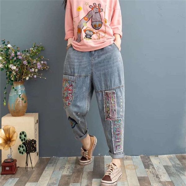 women's jeans straight, high waist loose, spring and summer national wind hole embroidered harem pants rqtq, Blue
women's jeans straight, high waist loose, spring and summer national wind hole embroidered harem pants rqtq, Blue