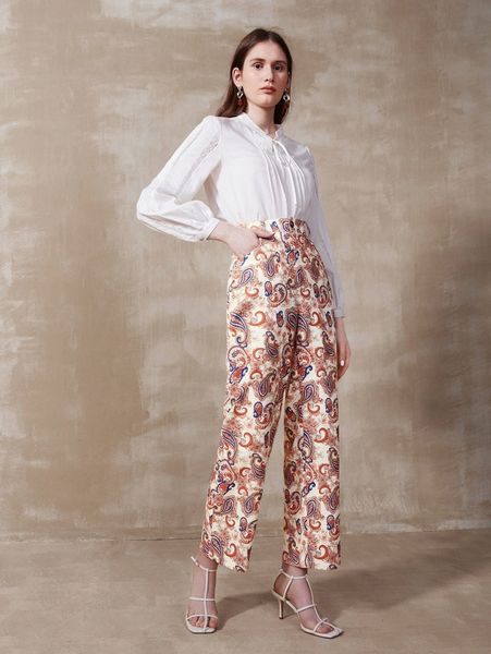 motf premium allover paisley print pants h4ts#, Black;white
