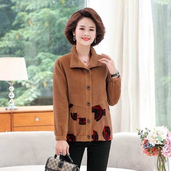 women's jackets women 2021 spring autumn fashion printed corduroy coats female middle-aged short outerwear ladies long sleeve loose w28, Black;brown
women's jackets women 2021 spring autumn fashion printed corduroy coats female middle-aged short outerwear ladies long sleeve loose w28, Black;brown