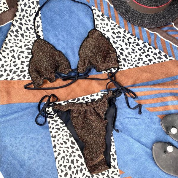 women's swimwear glitter sparkling halter bikini women female swimsuit two-pieces set ruffled bather bathing suit swim k3062, White;black
women's swimwear glitter sparkling halter bikini women female swimsuit two-pieces set ruffled bather bathing suit swim k3062, White;black