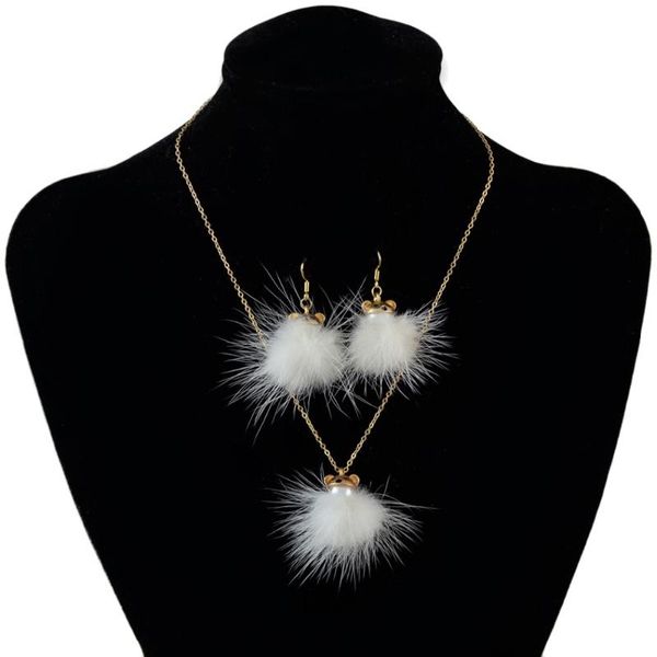 earrings & necklace pearl fur ball pendant romance/cute raccoon plush jewelry set lady glamour jewelry., Silver
earrings & necklace pearl fur ball pendant romance/cute raccoon plush jewelry set lady glamour jewelry., Silver