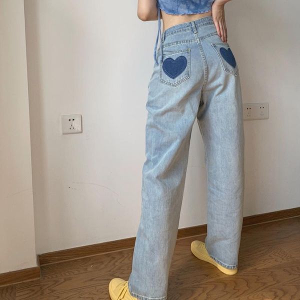 women's jeans women chic love heart high waist wide-leg pants 2021 street fashion washed spring summer casual female straight, Blue
women's jeans women chic love heart high waist wide-leg pants 2021 street fashion washed spring summer casual female straight, Blue