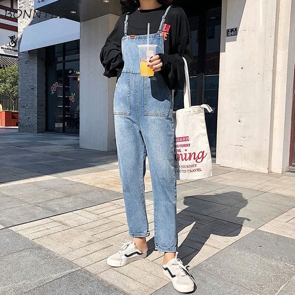 women's jumpsuits & rompers women korean high waist simple loose trendy solid strap trousers ladies denim jumpsuit chic pockets womens, Black;white
women's jumpsuits & rompers women korean high waist simple loose trendy solid strap trousers ladies denim jumpsuit chic pockets womens, Black;white