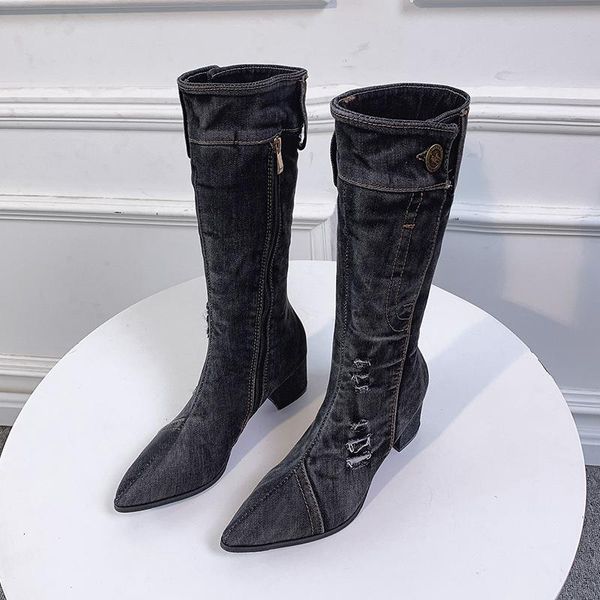 women's boots 2021 spring fashion long cowboy pointed comfortable square heel high heels british shoes zip up, Black
women's boots 2021 spring fashion long cowboy pointed comfortable square heel high heels british shoes zip up, Black