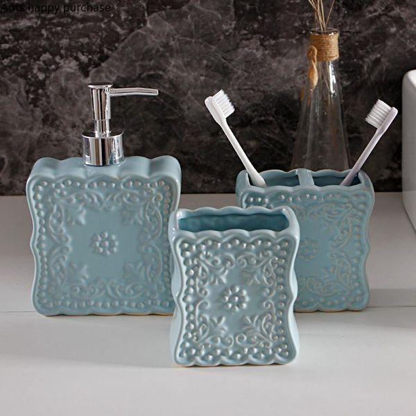 bath accessory set blue ceramic bathroom supplies toiletries wash 3-piece lotion bottle soap mouth cup toothbrush holder
bath accessory set blue ceramic bathroom supplies toiletries wash 3-piece lotion bottle soap mouth cup toothbrush holder
