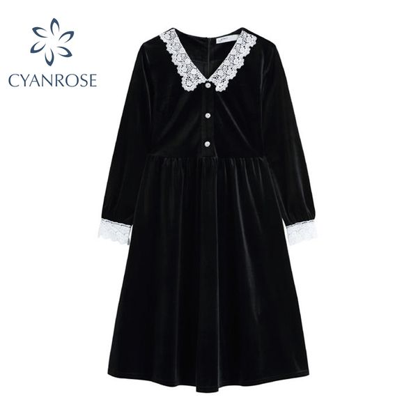french retro dress women lace patchwork black velvet v neck elegant party dresses lady button casual tide mid-calf vestiods 210417, Black;gray
french retro dress women lace patchwork black velvet v neck elegant party dresses lady button casual tide mid-calf vestiods 210417, Black;gray
