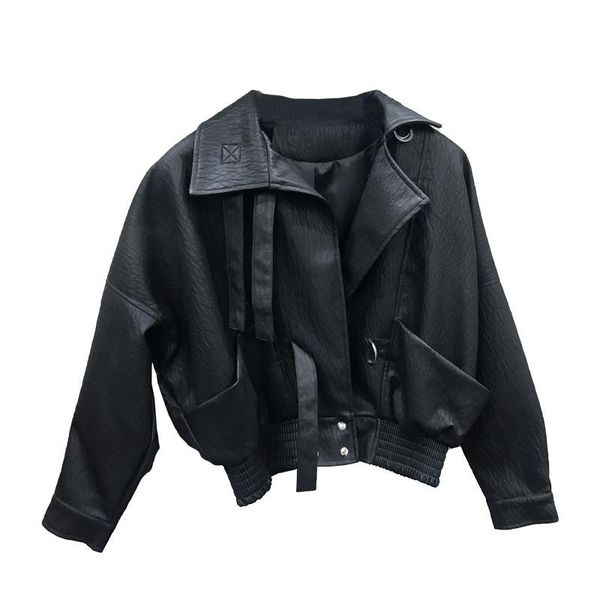women's leather & faux fashion jacket ladies spring autumn pu motorcycle korean lapel solid loose jackets, Black
women's leather & faux fashion jacket ladies spring autumn pu motorcycle korean lapel solid loose jackets, Black