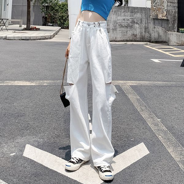 spring and summer high waist wrinkled hole mopping denim pants women's wide leg straight pants women jeans, Blue
spring and summer high waist wrinkled hole mopping denim pants women's wide leg straight pants women jeans, Blue