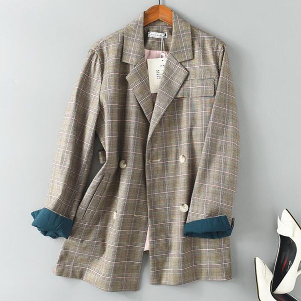 women's suits & blazers autumn plaid long blazer women double breasted sleeve suit jacket office lady casual coat, White;black
women's suits & blazers autumn plaid long blazer women double breasted sleeve suit jacket office lady casual coat, White;black