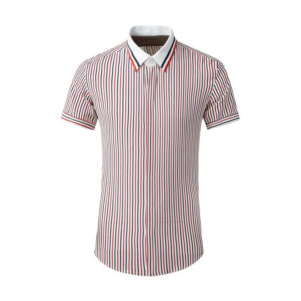 men's dress shirts 2021 short-sleeved red and black pinstripe printed personalized shirt slim tencel cotton hawaiian chinese, White;black