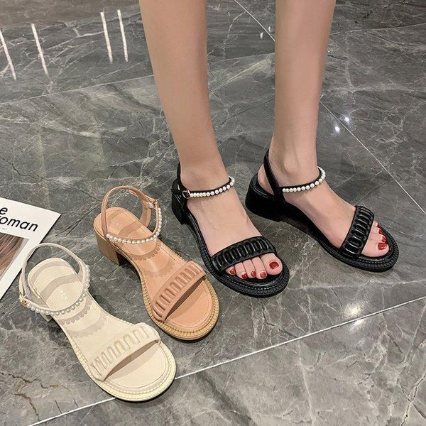sandals low woman leather low-heeled pearl slides pu hoof heels fabric string bead, Black
sandals low woman leather low-heeled pearl slides pu hoof heels fabric string bead, Black