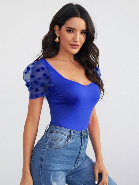 sweetheart neck dobby mesh sleeve h6fe#, White
sweetheart neck dobby mesh sleeve h6fe#, White