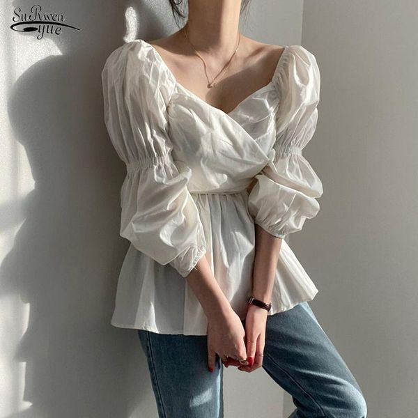 women's blouses & shirts autumn 2021 chic v-neck long sleeve elegant puff women solid casual cotton blusas femme 16366, White
women's blouses & shirts autumn 2021 chic v-neck long sleeve elegant puff women solid casual cotton blusas femme 16366, White