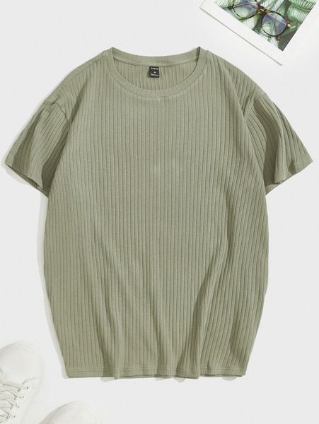 men solid rib-knit tee c9zo#, White;black