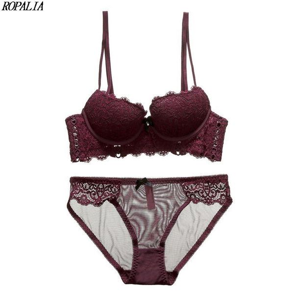 bras sets girls lace bow underwear set 1/2 cup lingerie deep v openwork flanking gathered bra + panties, Red;black
bras sets girls lace bow underwear set 1/2 cup lingerie deep v openwork flanking gathered bra + panties, Red;black