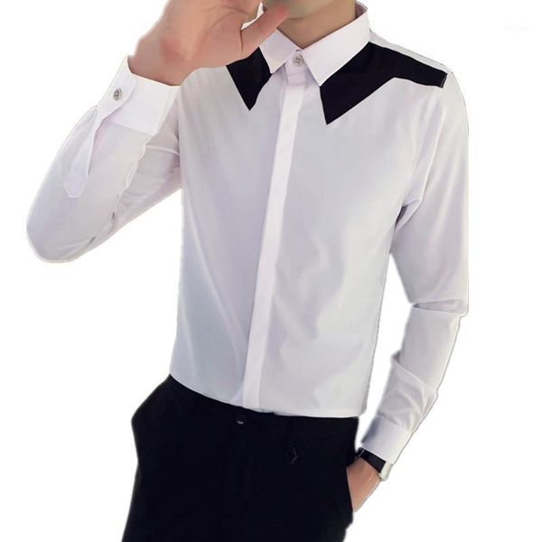 contrast black white patchwork shirt men social british style male clothes spring autumn party casual slim fit blouses, White;black
contrast black white patchwork shirt men social british style male clothes spring autumn party casual slim fit blouses, White;black