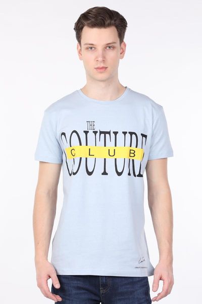 men's t-shirts male light blue couture printed bicycle neck t-shirt, White;black