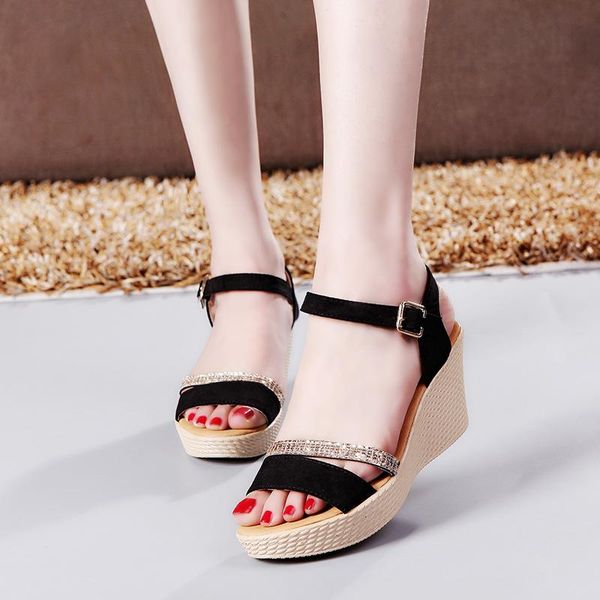 summer korean fashion ms. wedges sandals scrub leather thick crust student harajuku style fish mouth casual shoes, Black
summer korean fashion ms. wedges sandals scrub leather thick crust student harajuku style fish mouth casual shoes, Black