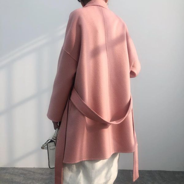 women's wool & blends autumn and winter 2021 korean double-sided woolen overcoat pink pure, Black
women's wool & blends autumn and winter 2021 korean double-sided woolen overcoat pink pure, Black