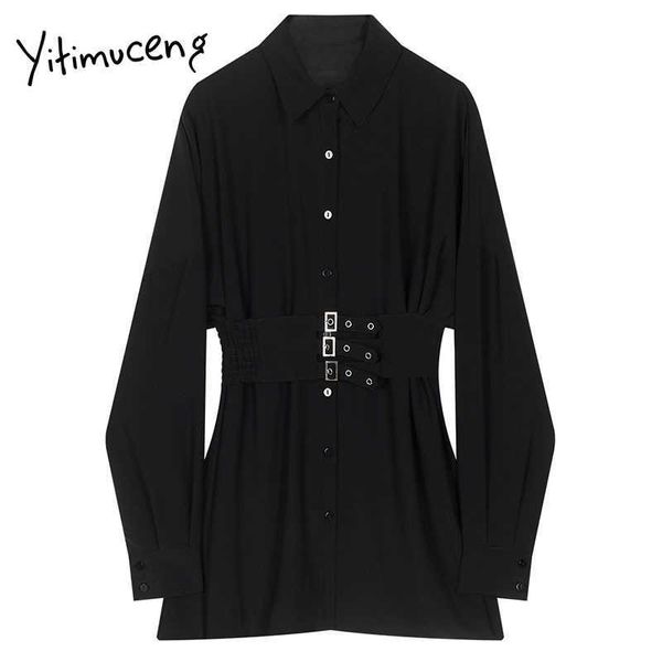 yitimuceng sashes blouse women shirts vintage loose solid black spring fashion turn-down collar single breasted 210601, White
yitimuceng sashes blouse women shirts vintage loose solid black spring fashion turn-down collar single breasted 210601, White