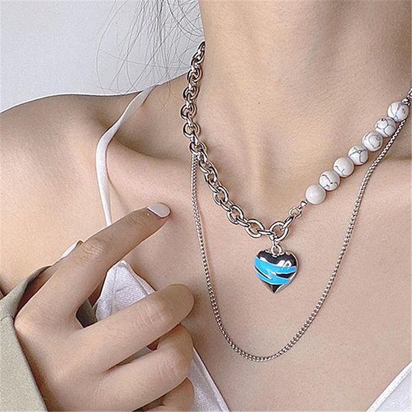 chains stainless steel blue drip glaze heart-shaped necklace white turquoise stitching clavicle chain multi-layered wear jewelry, Silver
chains stainless steel blue drip glaze heart-shaped necklace white turquoise stitching clavicle chain multi-layered wear jewelry, Silver