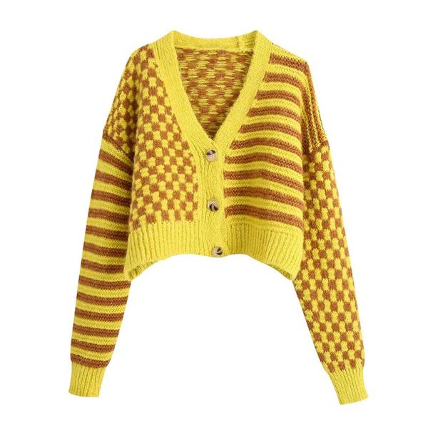 women's knits & tees plaid stripe stitching knit cardigan chic sweater women 2021 casual v-neck ladies pullover short mujer, White
women's knits & tees plaid stripe stitching knit cardigan chic sweater women 2021 casual v-neck ladies pullover short mujer, White