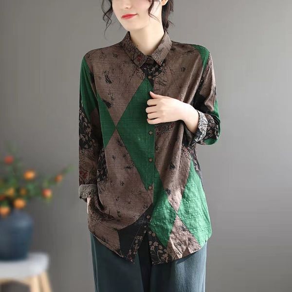 women's blouses & shirts spring/autumn women loose casual long sleeve single breasted blouse turn-down collar print patchwork ca, White
women's blouses & shirts spring/autumn women loose casual long sleeve single breasted blouse turn-down collar print patchwork ca, White