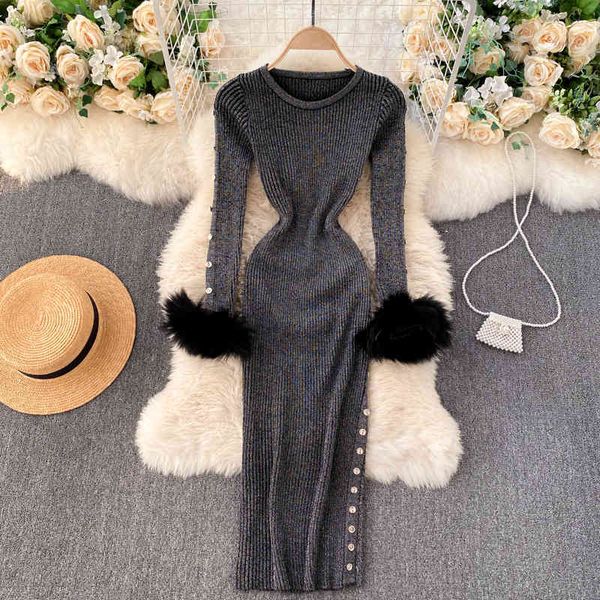 dresses design shiny lurex knitted women v neck long sleeve slim pencil winter bodycon split sweater es, Black;gray
dresses design shiny lurex knitted women v neck long sleeve slim pencil winter bodycon split sweater es, Black;gray