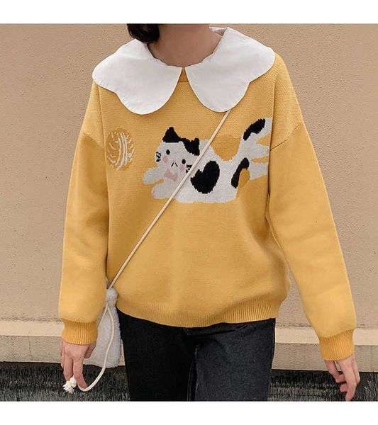 women's sweaters harajuku fashion winter knitted sweater women vintage kawaii cat soft girl yellow jumper autumn cozy long sleeve, White;black
women's sweaters harajuku fashion winter knitted sweater women vintage kawaii cat soft girl yellow jumper autumn cozy long sleeve, White;black