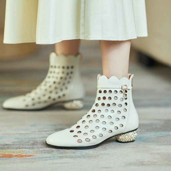 spring est ankle boots for women genuine leather breathable clogs shoes back zipper pearl low heels short dress, Black
spring est ankle boots for women genuine leather breathable clogs shoes back zipper pearl low heels short dress, Black