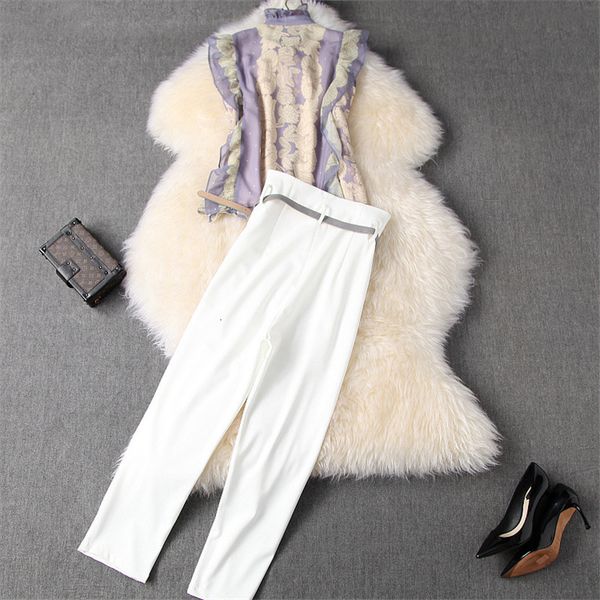 short high fashion female frilly turtlenecks printing and 2-piece pants clothes together, White;black
short high fashion female frilly turtlenecks printing and 2-piece pants clothes together, White;black