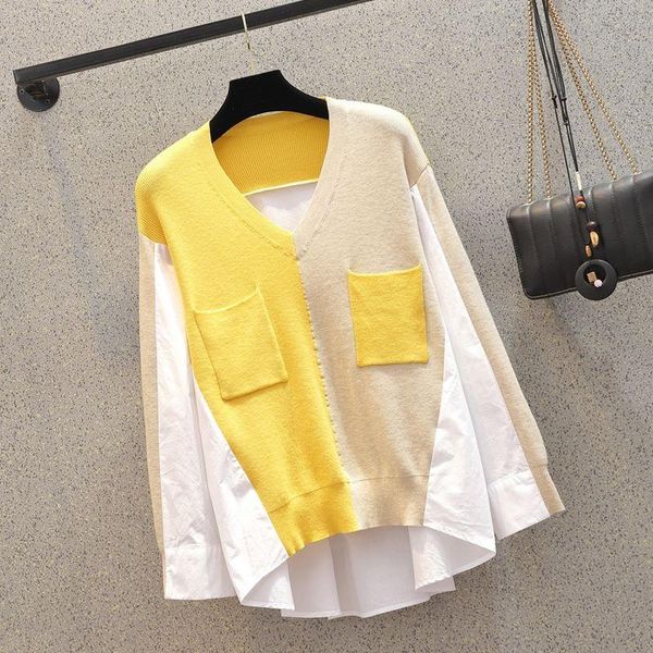 women's sweaters 2021 spring and autumn fashion contrast color knitted sweater stitching shirt v-neck long-sleeved pullover blouse wome, White;black
women's sweaters 2021 spring and autumn fashion contrast color knitted sweater stitching shirt v-neck long-sleeved pullover blouse wome, White;black