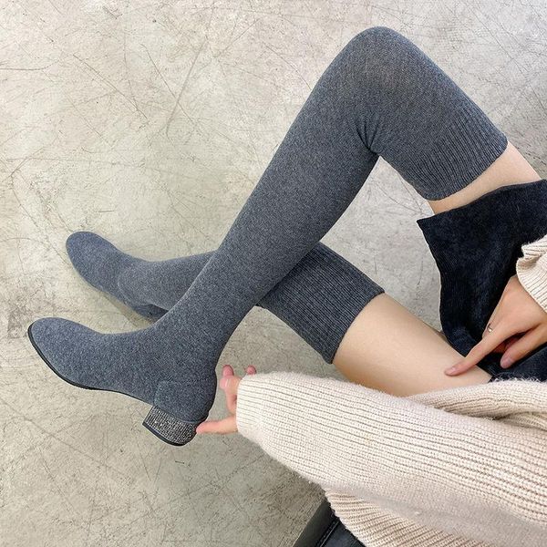 boots net red elastic knitted knee socks thick heel round head women's hose thin autumn and winter, Black
boots net red elastic knitted knee socks thick heel round head women's hose thin autumn and winter, Black