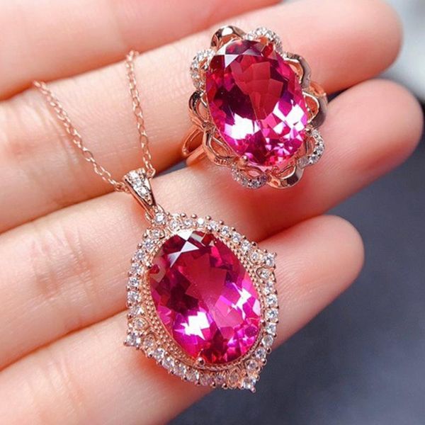 earrings & necklace pendant ring jewelry set shining fuchsia tourmaline rose gold neck chain accessories ornament, Silver
earrings & necklace pendant ring jewelry set shining fuchsia tourmaline rose gold neck chain accessories ornament, Silver