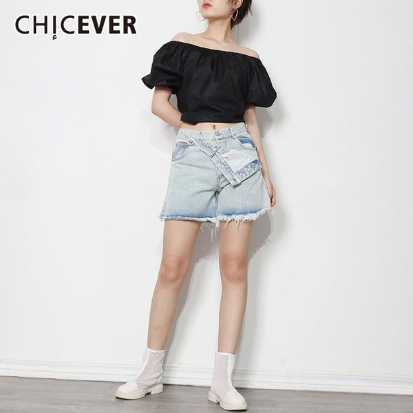 women's shorts chicever irregular patchwork tassel short for women high waist casual streetwear denim female fashion clothing summer, White;black
women's shorts chicever irregular patchwork tassel short for women high waist casual streetwear denim female fashion clothing summer, White;black