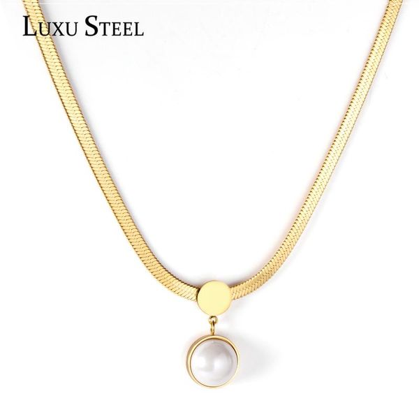 pendant necklaces luxusteel round imitation pearl for women gold color classic style stainless flat chains necklace collars, Silver
pendant necklaces luxusteel round imitation pearl for women gold color classic style stainless flat chains necklace collars, Silver